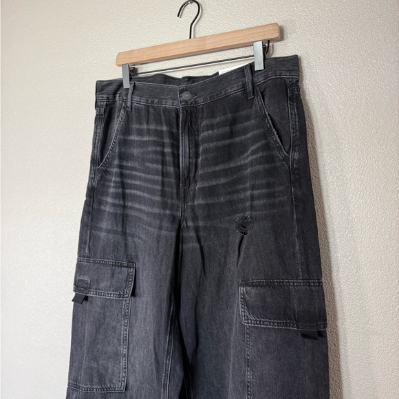 NWT American Eagle Super High Rise Baggy Wide Leg Jeans Black Size 14 Long - Picture 7 of 9